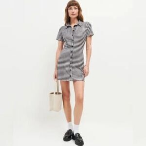 Reformation Avely Knit Mini Dress Black & White Gingham Buttoned Women's Sz S